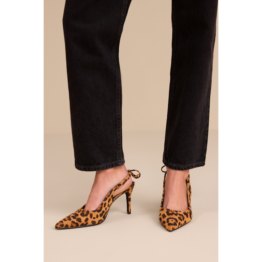 Lulus Lacey Leopard Suede Pointed-toe Slingback Pumps Brown - Size 5.5